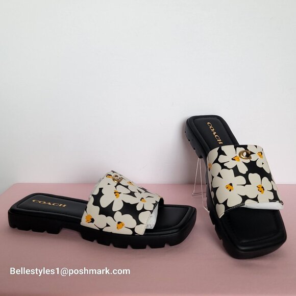 COACH Florence Smooth Leather Sandal With Flower Print -Chalk Multi- Women’s 9B⭐ - Picture 3 of 16